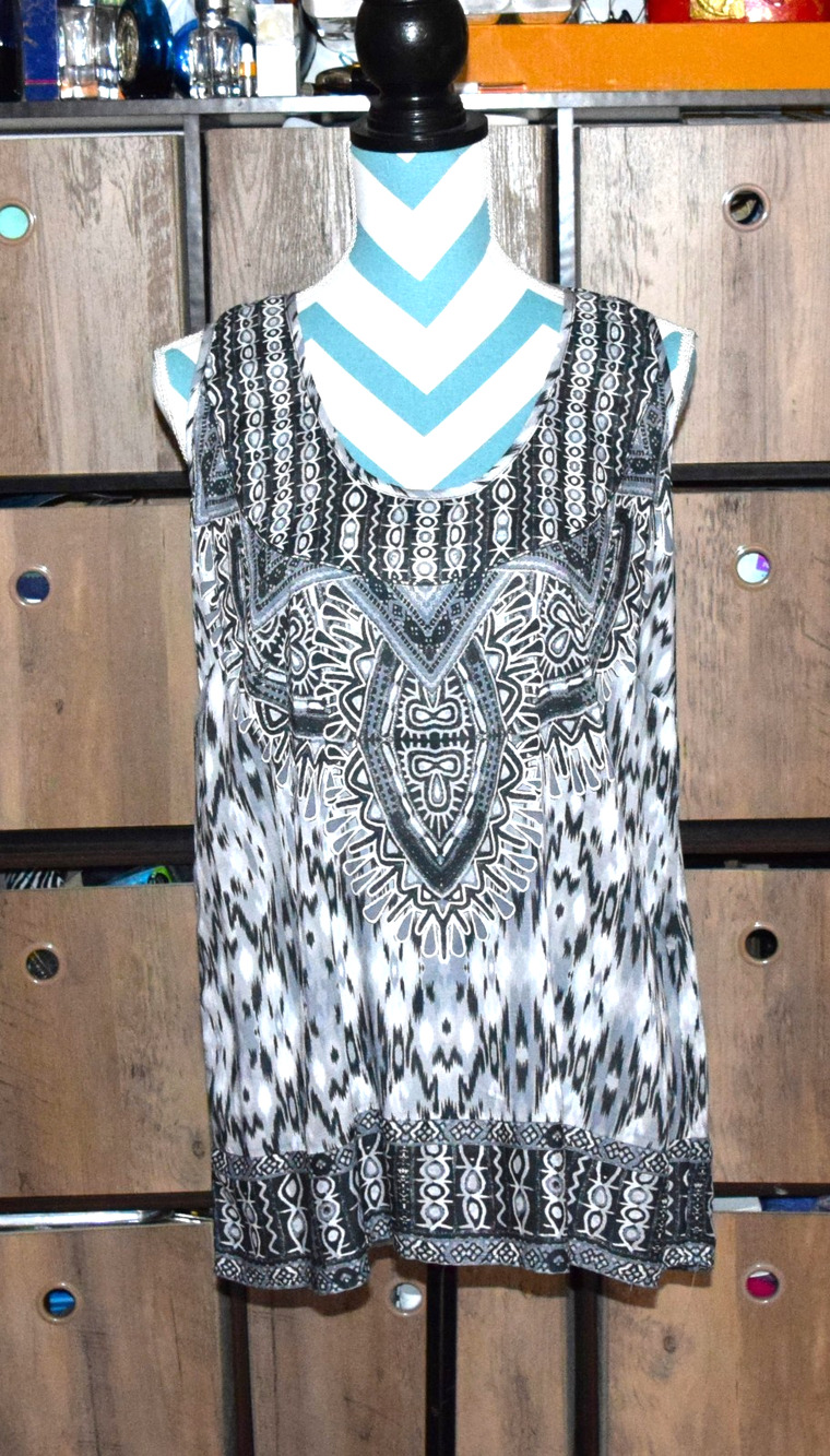 Anthropolgie Feathers By Tolani Black Gray Tank Top Sleeveless Sz M 100% Modal